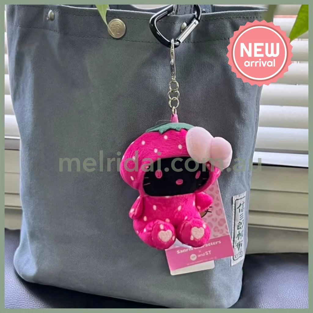 HELLO KITTY×GLOBAL WORK | Strawberry Mascot Holder Bag Charm Plush Keychain 10cm Approx. (Heisei Retro)