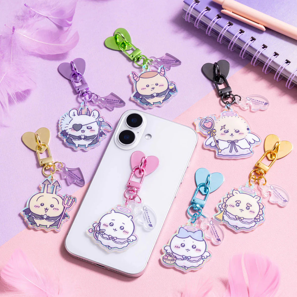 CHIIKAWA | Chiikawa Phone Holder Keychain with Key Ring Charm 100×55mm (Angel ♡ Demon)