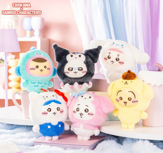 CHIIKAWA x SANRIO | Kani-chan / Furuhonya x Cinnamoroll Kiramekko Vinyl Plush Keychains Bag Charm 140×115×75mm