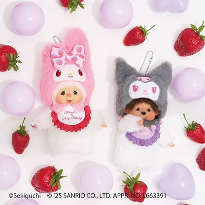 Monchhichi x Sanrio | Plush Keychain Bag Charm Mascot Holder 180x110x60mm (Monchhichi x Kuromi)