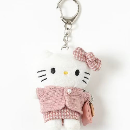 and St Me% x Sanrio Hello Kitty | Mini Mascot Holder Plush Keychain 13cm 6th Ver. (Houndstooth Pink Chanel style)