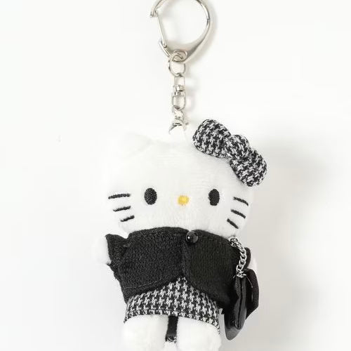 and St Me% x Sanrio Hello Kitty | Mini Mascot Holder Plush Keychain 13cm 6th Ver. (Houndstooth Black Chanel style)