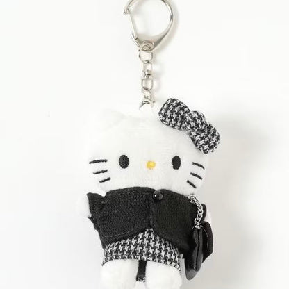 and St Me% x Sanrio Hello Kitty | Mini Mascot Holder Plush Keychain 13cm 6th Ver. (Houndstooth Black Chanel style)