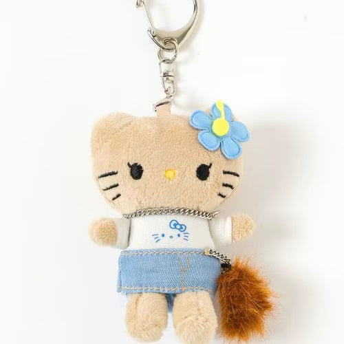 and St Me% x Sanrio Hello Kitty | Tanned Mini Mascot Holder Plush Keychain 13cm 6th Ver. (Gal Blue)
