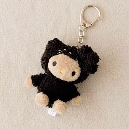 and St Me% x Sanrio Hello Kitty | Mini Mascot Holder Plush Keychain 13cm 6th Ver. (Black Kigurumi)