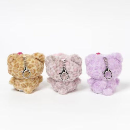 HELLO KITTY×GLOBAL WORK | Pink Tanned Mascot Holder Bag Charm Plush Keychain 10cm Approx. (Leopard Print)