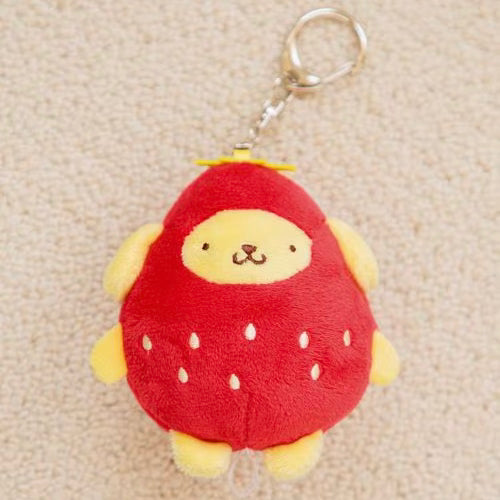 and St Me% x Sanrio | Pom Pom Purin Mini Mascot Holder Plush Keychain 150mm (Strawberry Newspaper)