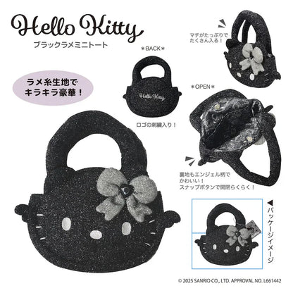 SANRIO | Hello Kitty Glitter Die-cut Mascot Hand Bag 270x280x60mm (Black Angel)