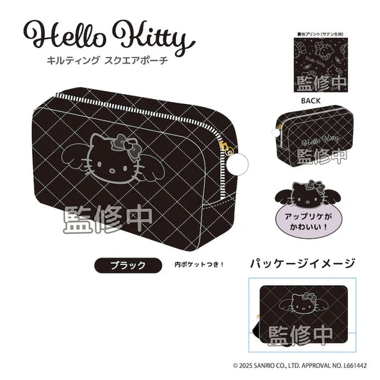 SANRIO | Hello Kitty Quilted Square Pouch 120×175×60mm (Black Angel)