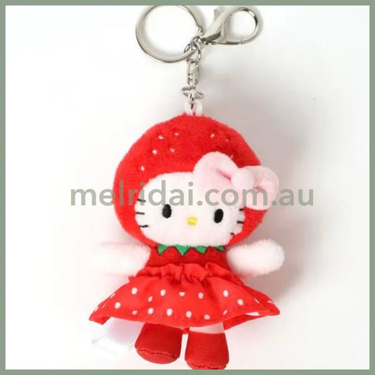 【Limit 1 /Customer】Me% x Hello Kitty | Mini Mascot Holder Plush Keychain 13cm 4th Ver. (Strawberry)