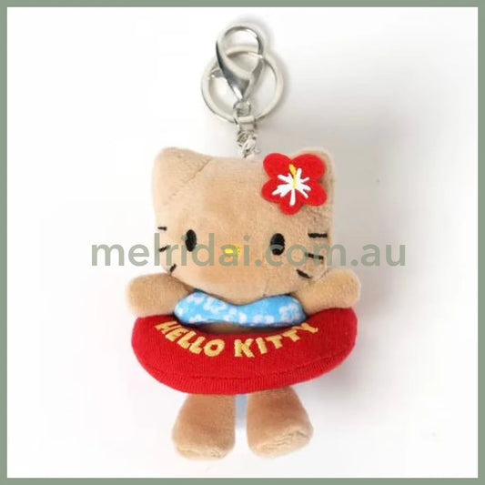 【Limit 1 / Customer】Me% x Hello Kitty | Mini Mascot Holder Plush Keychain 13cm 4th Ver. (Tan & Swim Ring)