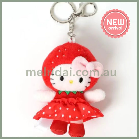 【Limit 1 /Customer】Me% x Hello Kitty | Mini Mascot Holder Plush Keychain 13cm 4th Ver. (Strawberry)