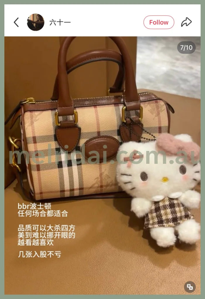 【Limite 2/ customer】SANRIO | Hello Kitty Mascot Holder Plush Keychain Bag Charm 110×70×150mm (Fluffy Mocha Plaid)