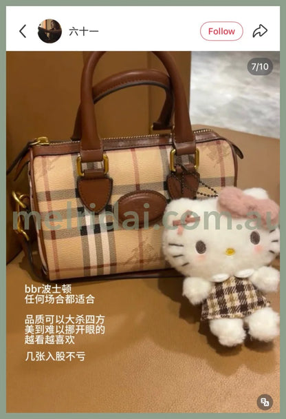 【Limite 2/ customer】SANRIO | Hello Kitty Mascot Holder Plush Keychain Bag Charm 110×70×150mm (Fluffy Mocha Plaid)