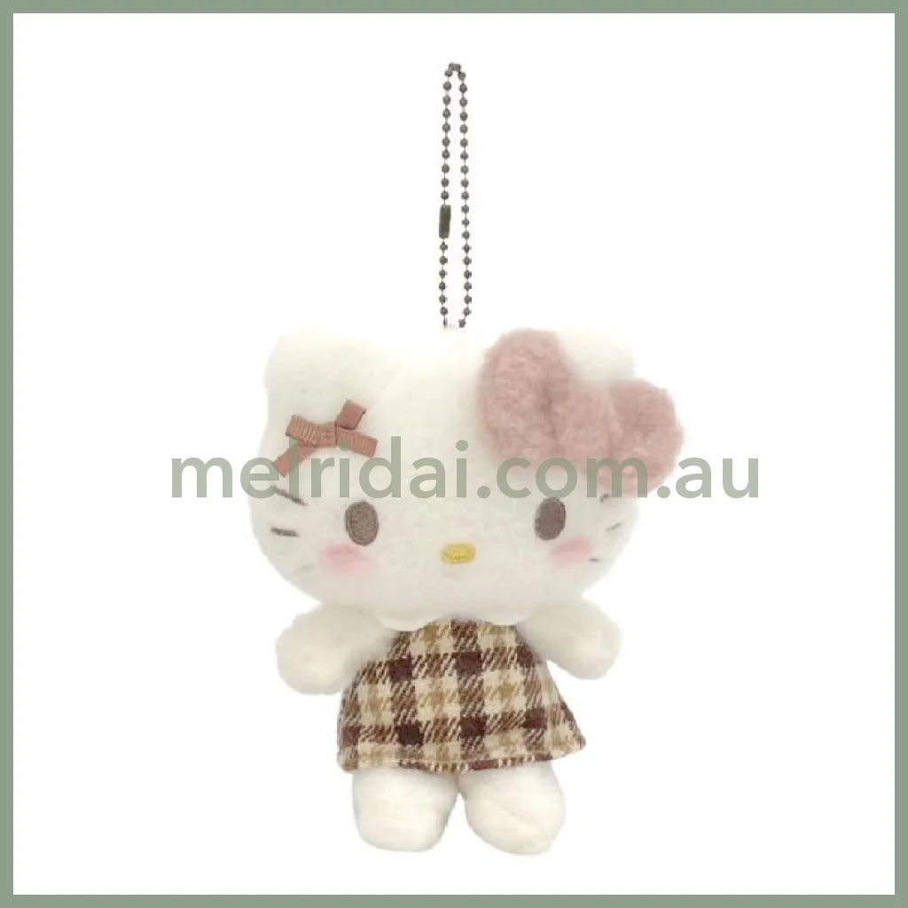 【Limite 2/ customer】SANRIO | Hello Kitty Mascot Holder Plush Keychain Bag Charm 110×70×150mm (Fluffy Mocha Plaid)