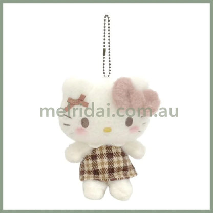 【Limite 2/ customer】SANRIO | Hello Kitty Mascot Holder Plush Keychain Bag Charm 110×70×150mm (Fluffy Mocha Plaid)