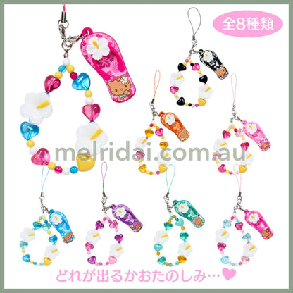 【Limite 3 / customer】SANRIO | Secret Tanned Phone Charm Keychain Sandal Charm Blind Box 5.4×2.5×7.8cm (Endless Summer