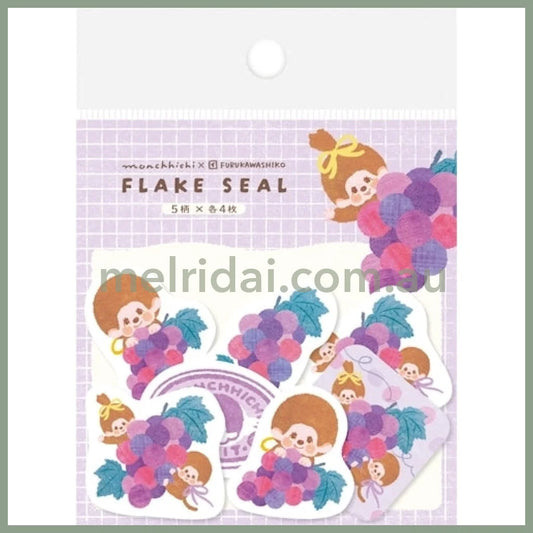 【Made in Japan】Monchhichi x Furukawashiko | Flake Seal Sticker 4 Types x 5 Each (Grape)