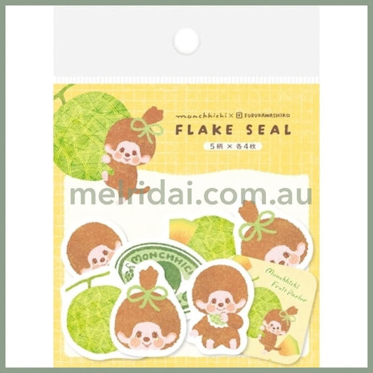 【Made in Japan】Monchhichi x Furukawashiko | Flake Seal Sticker 4 Types x 5 Each (Melon)