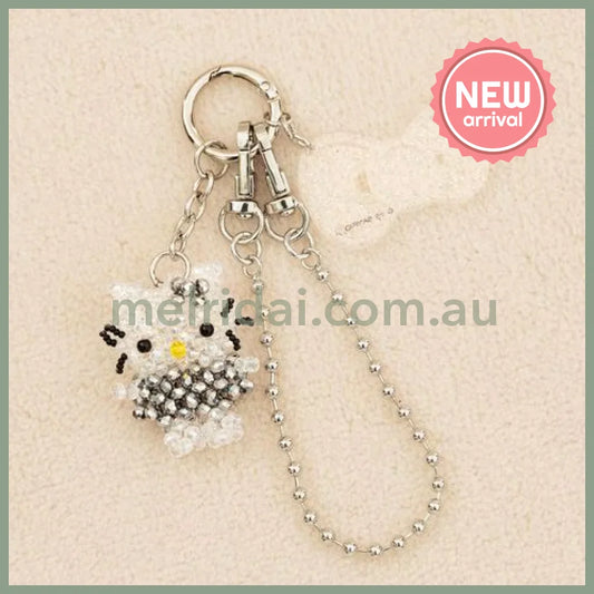 Me% x Hello Kitty | Beaded Keychains Bag Charm 14.5cm Approx. (Silver)