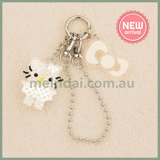 Me% x Hello Kitty | Beaded Keychains Bag Charm 14.5cm Approx. (White)