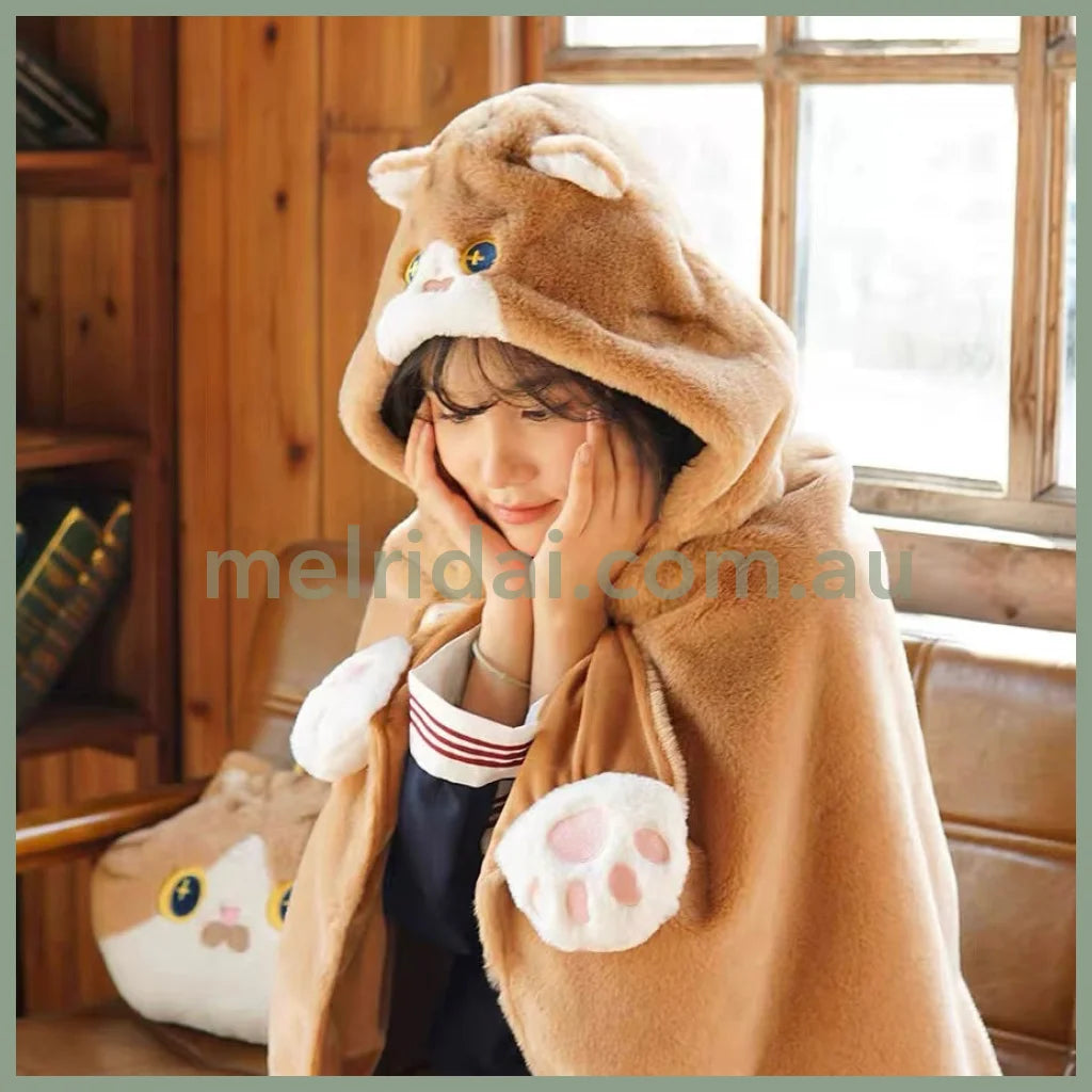 Mewji♡Cat Hoodie Blanket Cape 妙吉猫 毛绒猫咪造型可爱披肩/斗篷/连帽毯子 有暗扣可固定