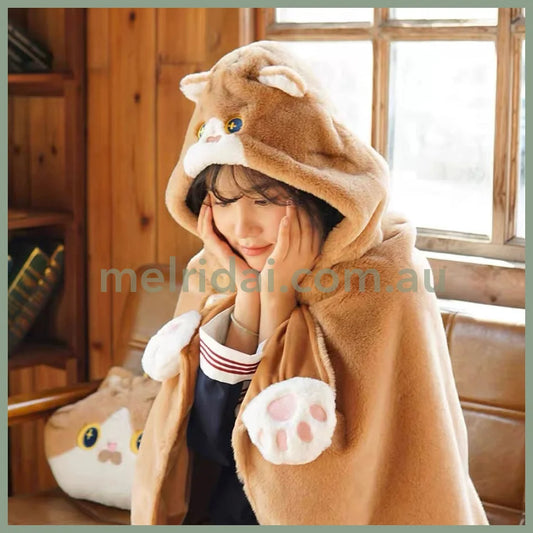 Mewji♡Cat Hoodie Blanket Cape 妙吉猫 毛绒猫咪造型可爱披肩/斗篷/连帽毯子 有暗扣可固定