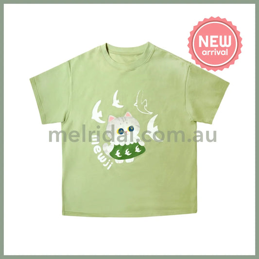 MEWJI♡ Cat Tee T-shirt (Avocado Green)