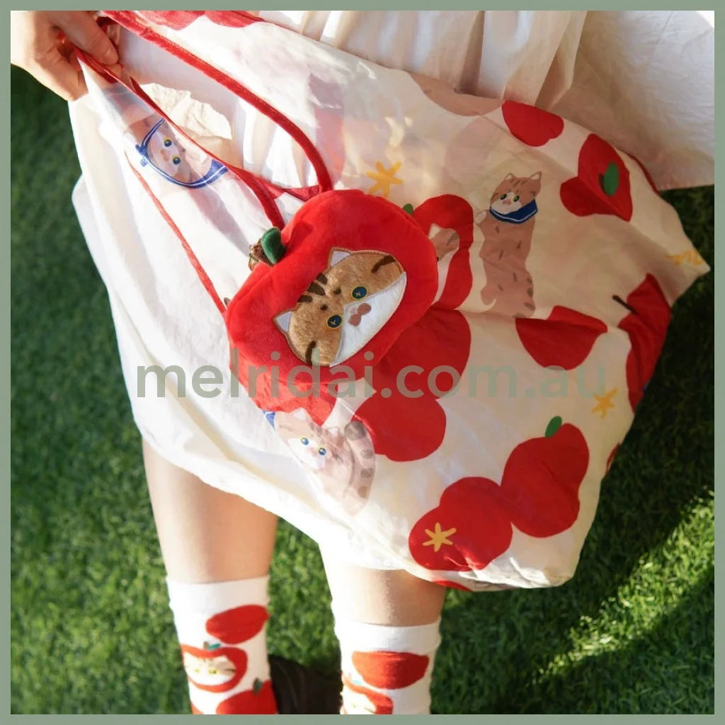 Mewji Foldable Eco Bag & Keychain Cat (Apple)