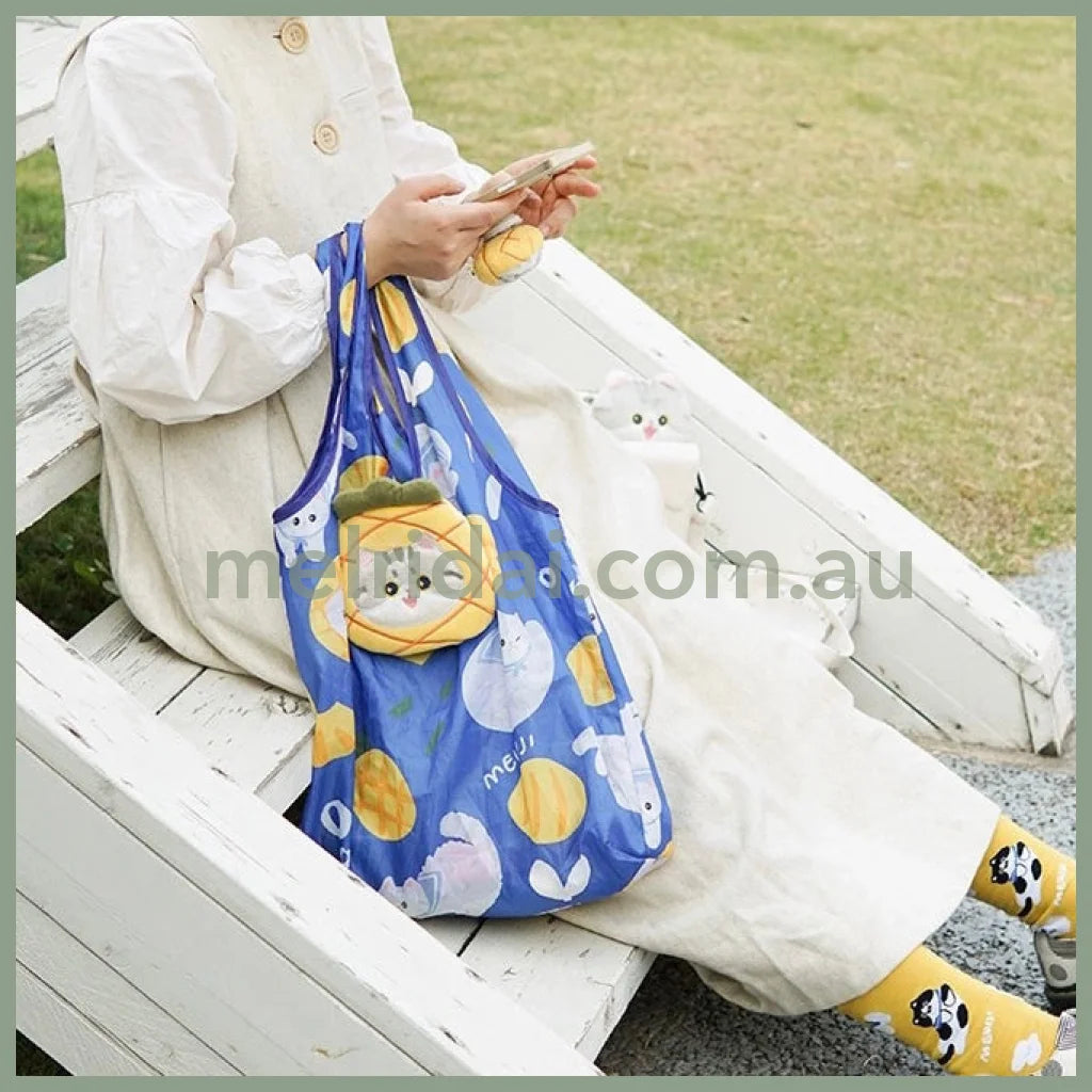 Mewji Foldable Eco Bag & Keychain Cat (Pineapple)