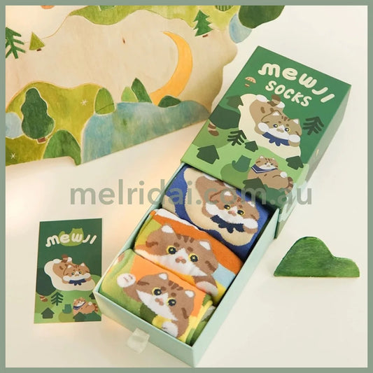 Mewji Socks Set 3 Pieces (Cat Island) Free Size 23-26Cm