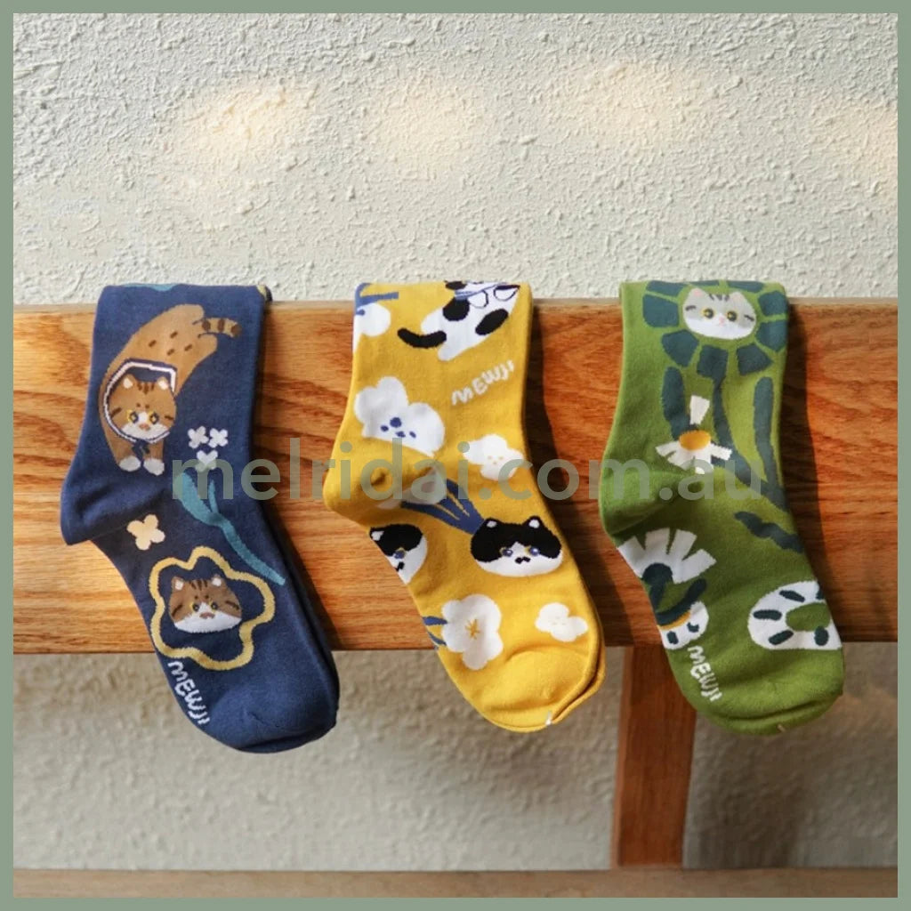 Mewji Socks Set 3 Pieces (Flower) Free Size 23-26Cm