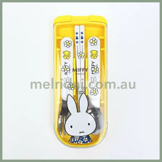 MIFFY | Bento Lunch Cutlery Set Spoon Fork Chopstick 187×77×18mm (Flower Blue Dress Yellow White)