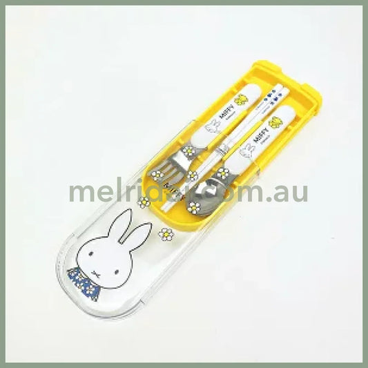MIFFY | Bento Lunch Cutlery Set Spoon Fork Chopstick 187×77×18mm (Flower Blue Dress Yellow White)