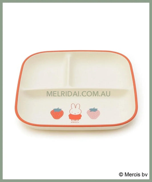 MIFFY | Dick Bruna Miffy Strawberry Divided Plate 214×214×30mm(Strawberry＆Tulip) - microwave and dishwasher safe