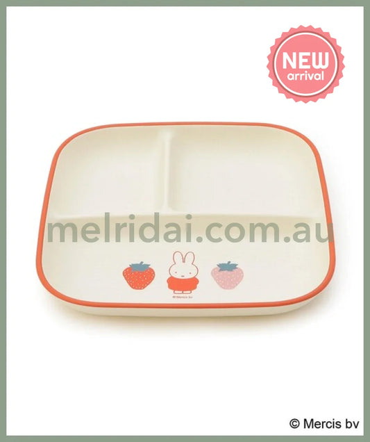 MIFFY | Dick Bruna Miffy Strawberry Divided Plate 214×214×30mm(Strawberry＆Tulip) - microwave and dishwasher safe