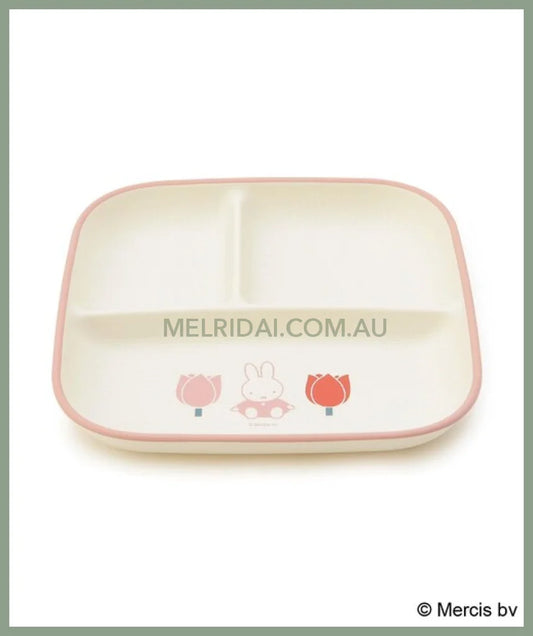 MIFFY | Dick Bruna Miffy Tulip Divided Plate 214×214×30mm(Strawberry＆Tulip) - microwave and dishwasher safe