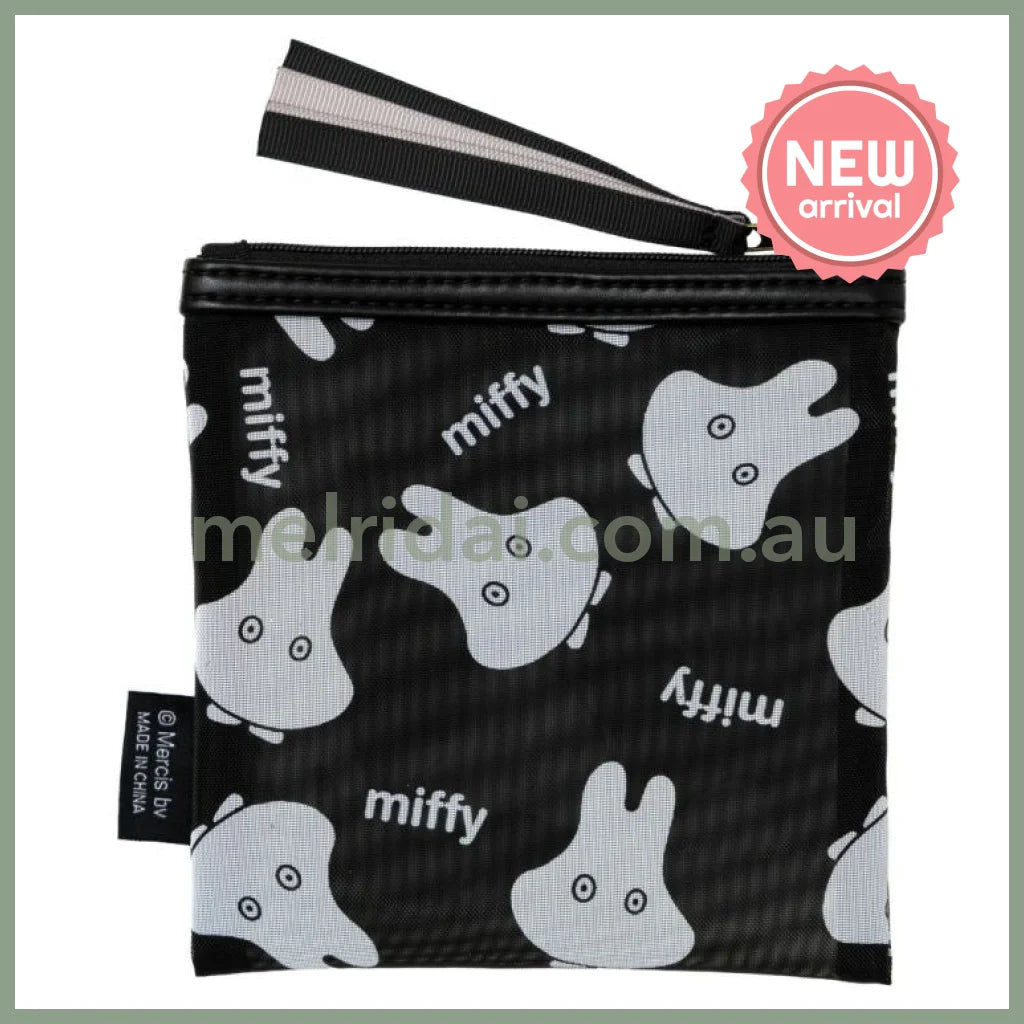 MIFFY | Mesh Flat Pouch Square Mini Pouch 140 x 140mm (Black Ghost)