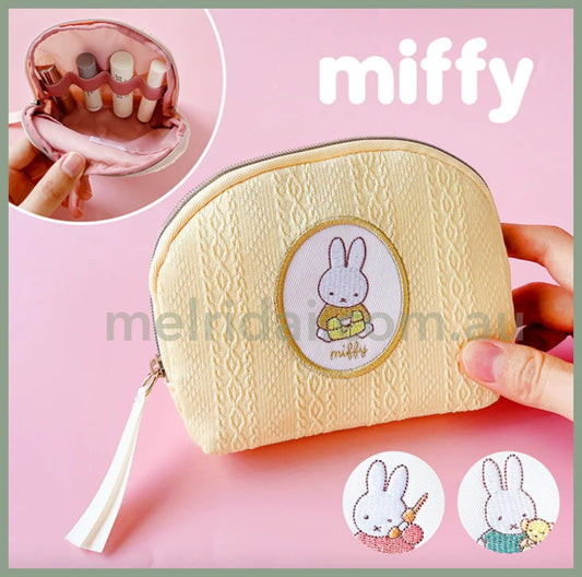 Miffy | Pouch 13.5Cm X 10.5Cm 3.5 Cm 米菲 针织纹 刺绣图案 小收纳包/化妆包 手拿包
