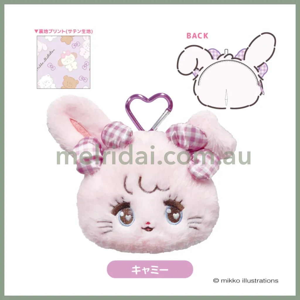Mikko Illustrations | Mofumofu Face-shaped Pouch with Carabiner Keychain H160xW170xD60mm (Cammy Ribbon)