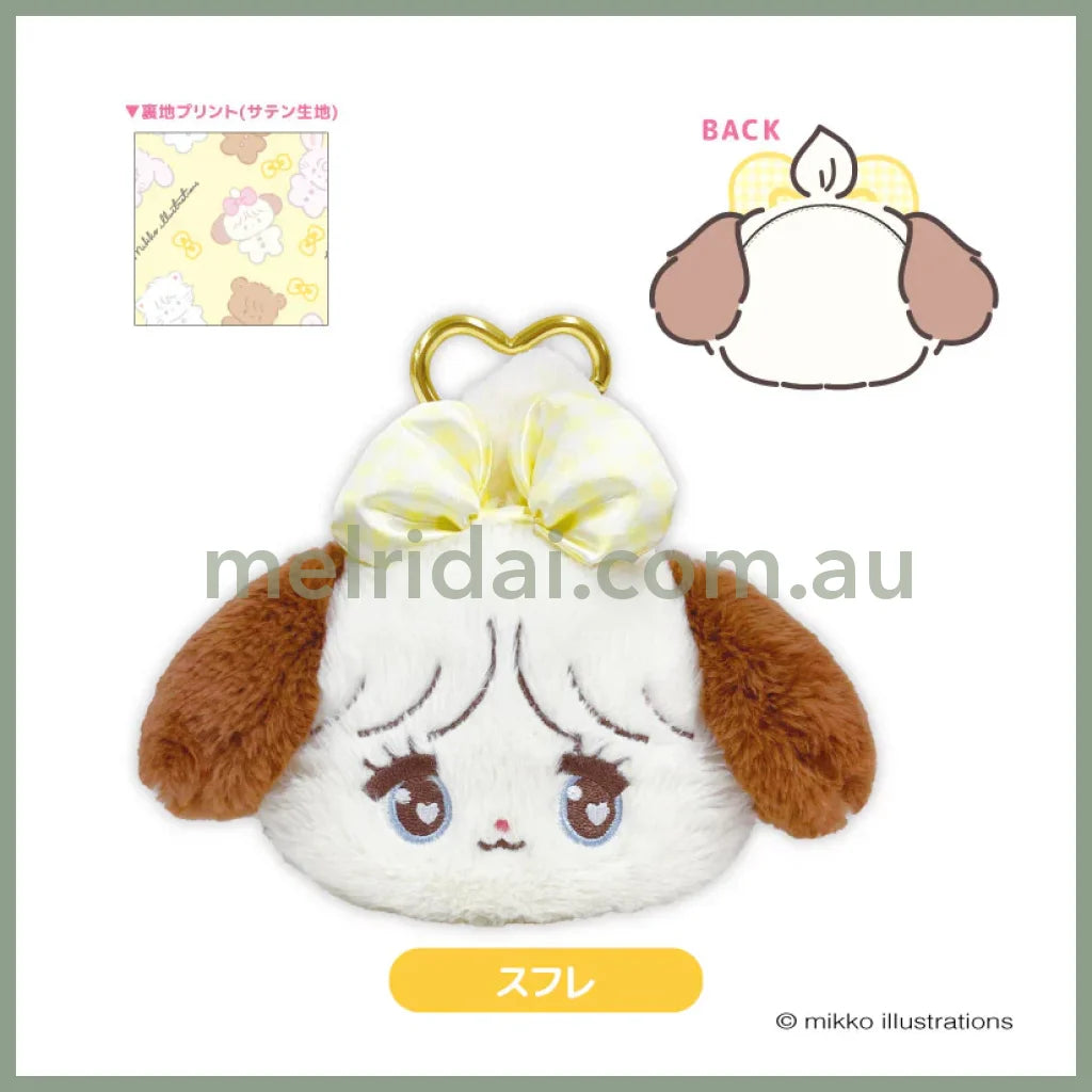 Mikko Illustrations | Mofumofu Face-shaped Pouch with Carabiner Keychain H160xW170xD60mm (Souffle Ribbon)
