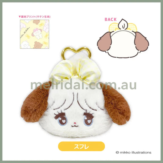 Mikko Illustrations | Mofumofu Face-shaped Pouch with Carabiner Keychain H160xW170xD60mm (Souffle Ribbon)