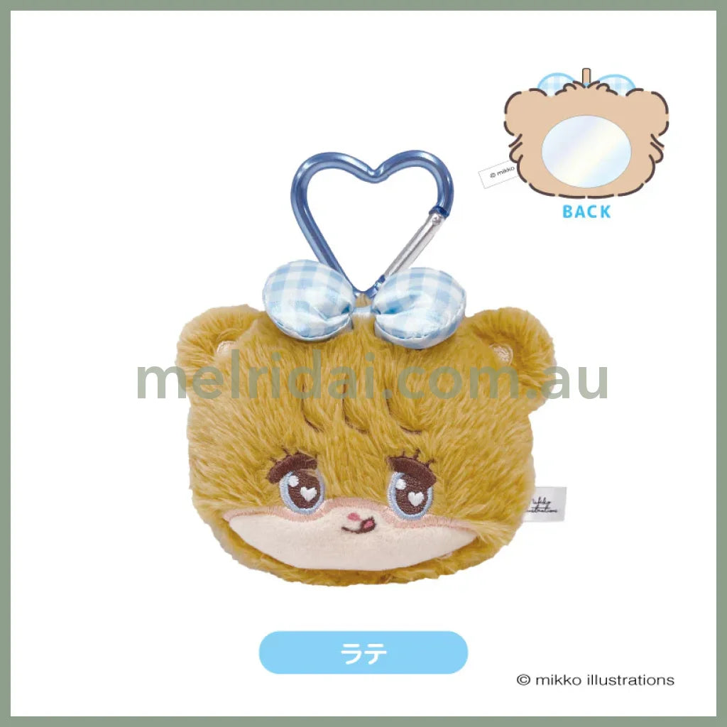Mikko Illustrations | Mofumofu Mirror Mascot with Carabiner Keychain H105xW148xD45mm (Latte Ribbon)