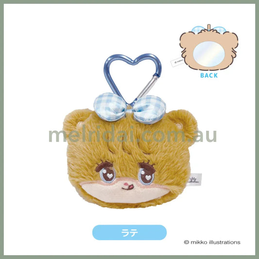 Mikko Illustrations | Mofumofu Mirror Mascot with Carabiner Keychain H105xW148xD45mm (Latte Ribbon)