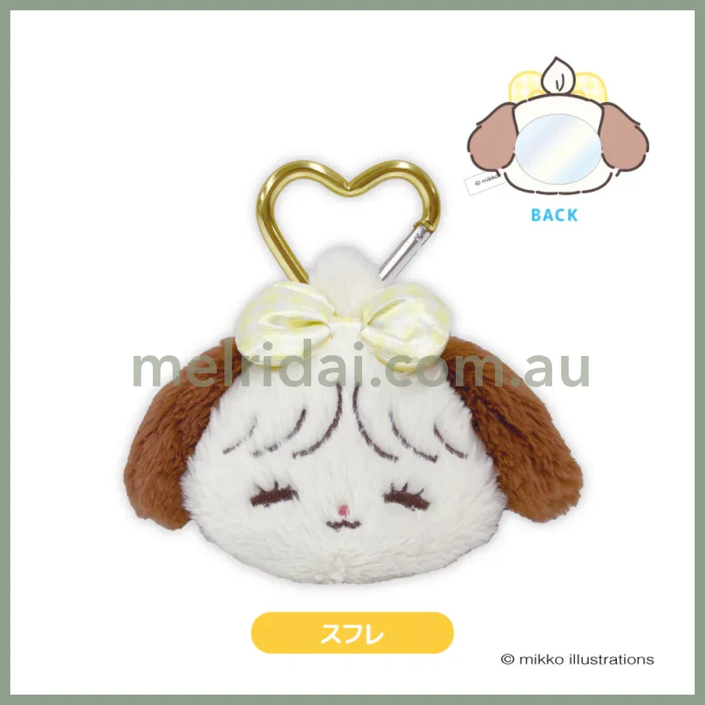Mikko Illustrations | Mofumofu Mirror Mascot with Carabiner Keychain H105xW148xD45mm (Souffle Ribbon)