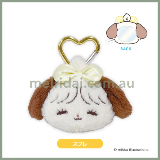 Mikko Illustrations | Mofumofu Mirror Mascot with Carabiner Keychain H105xW148xD45mm (Souffle Ribbon)