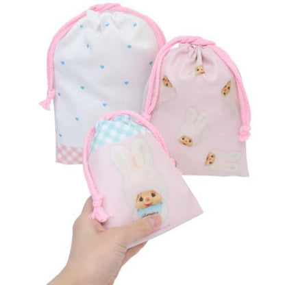 Monchhichi | Drawstring Bag Set of 3 (Chimutan Gingham Pink)