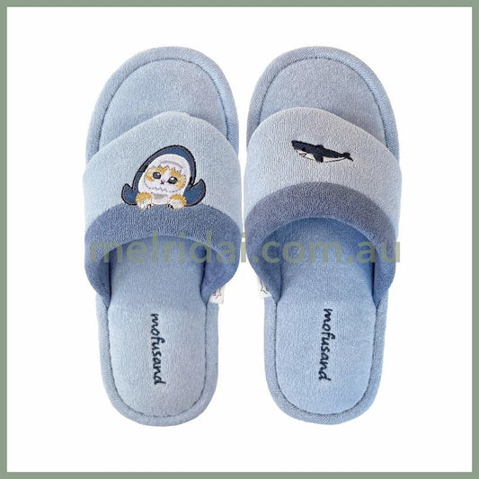 Mofusand | Beach Sandal Slippers 24Cm (Blue) 猫福 毛巾绒人字拖/家居室内拖鞋