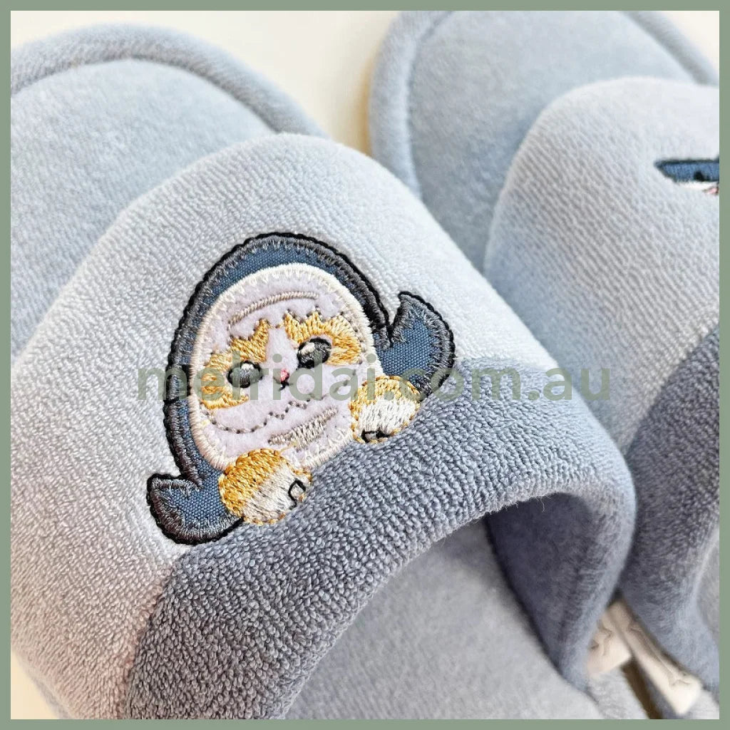 Mofusand | Beach Sandal Slippers 24Cm (Blue) 猫福 毛巾绒人字拖/家居室内拖鞋