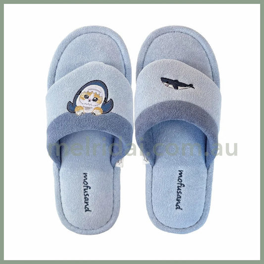 Mofusand | Beach Sandal Slippers 24Cm (Blue) 猫福 毛巾绒人字拖/家居室内拖鞋